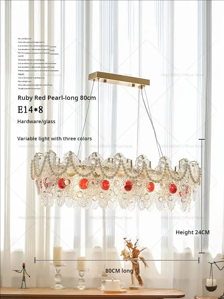 Elegant 80cm decorbites crystal chandelier with gold-toned frame and ruby red and clear crystal beads for retro lighting