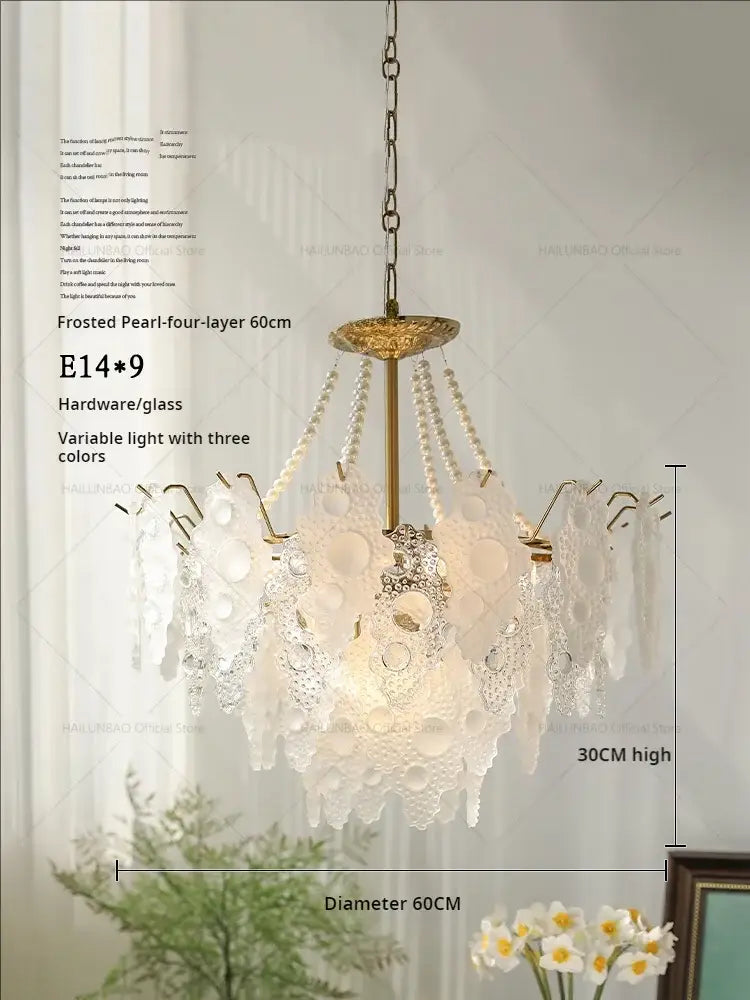 Frosted pearl four-layer crystal chandelier with brass frame and glass shades for elegant decorbites crystal lighting