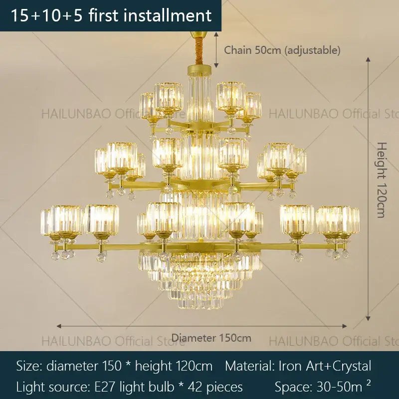 Decorbites crystal chandelier with multiple tiers of crystal glass shades and iron art for elegant retro lighting