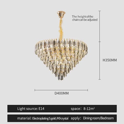 Decorbites crystal chandelier gold-plated with cascading clear and silver k9 crystals for elegant living or bedroom lighting