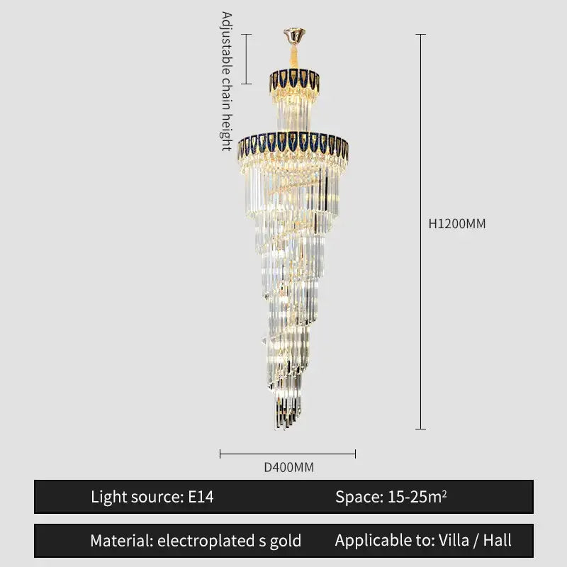 Decorbites crystal chandelier with cascading crystal strands and gold electroplated finish for elegant villa lighting