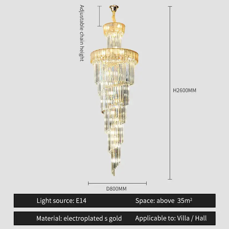 Gold electroplated decorbites crystal chandelier with cascading crystal tiers for elegant villa living room lighting