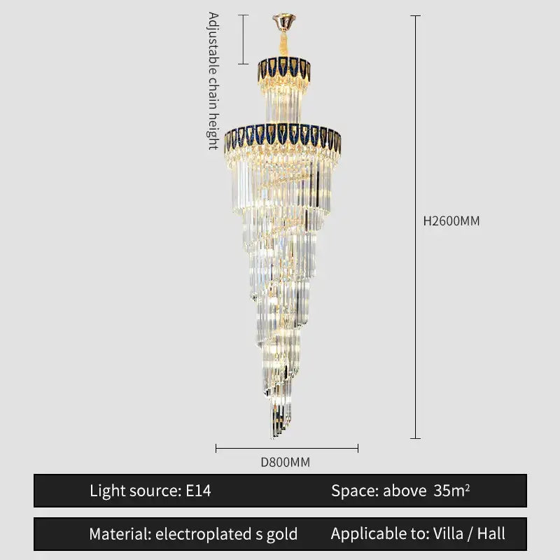 Elegant decorbites crystal chandelier with tiered cascading crystal prisms and gold electroplated accents for villa lighting