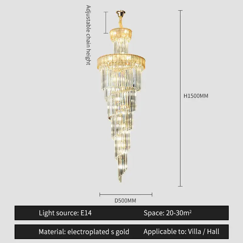 Golden electroplated decorbites crystal chandelier with cascading crystal tiers and adjustable chain for villa lighting
