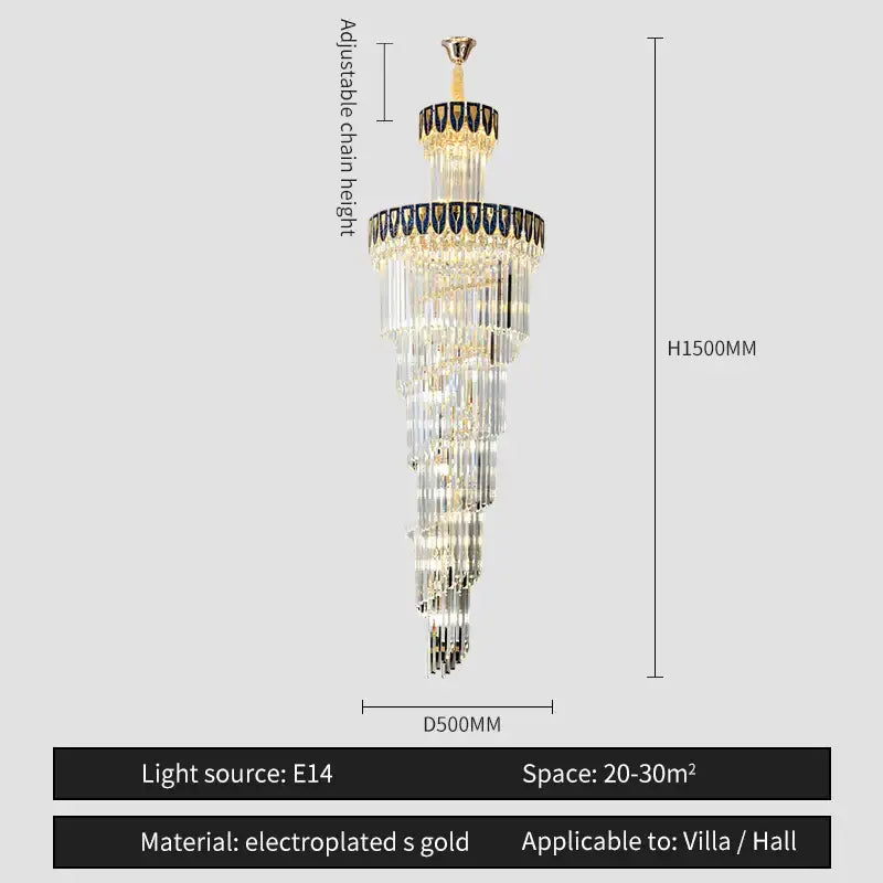Elegant decorbites crystal chandelier with tiered cascading strands and gold electroplated accents for villa lighting