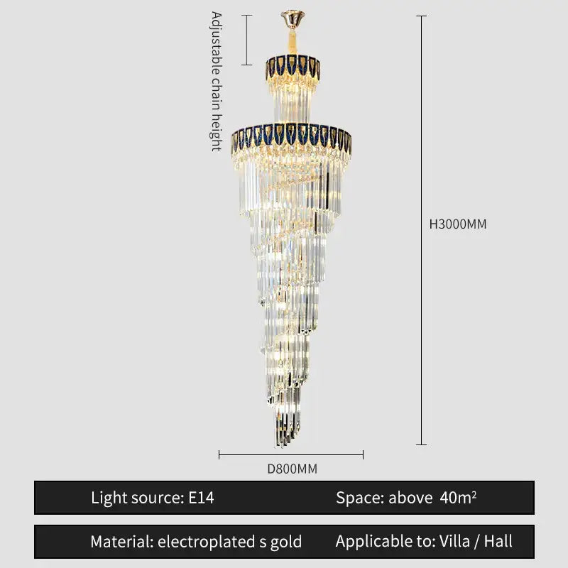 Elegant tiered DecorBites crystal chandelier with cascading prisms and gold accents for luxurious villa living rooms