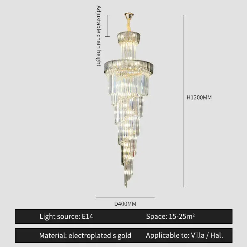 Elegantly tiered decorbites crystal chandelier with electroplated gold finish and adjustable chain for villa living room lighting