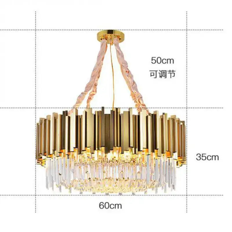 Gold-toned decorbites crystal chandelier with vertical rods and dangling crystal droplets for living room and bedroom