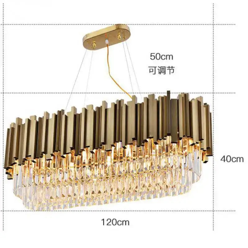 Gold-toned decorbites crystal chandelier with vertical metallic bars and cascading crystal prisms for living rooms and bedrooms