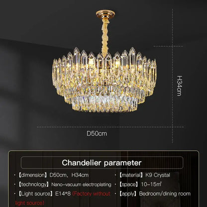 Golden-toned decorbites crystal chandelier with cascading k9 crystal prisms for living room bedroom and dining room