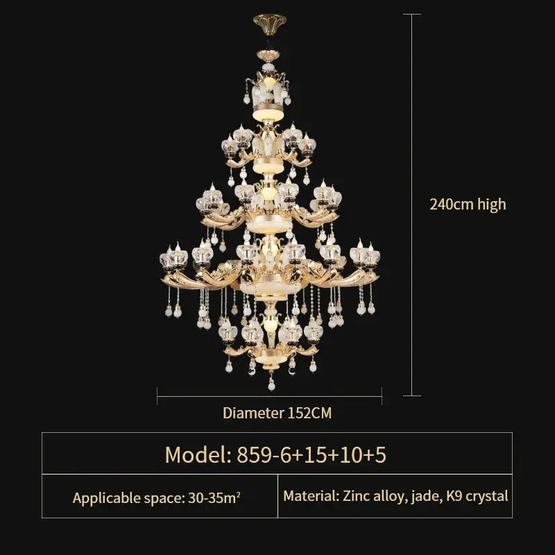 Gold-toned decorbites crystal chandelier with k9 crystal tiers and jade accents for living dining and bedroom use