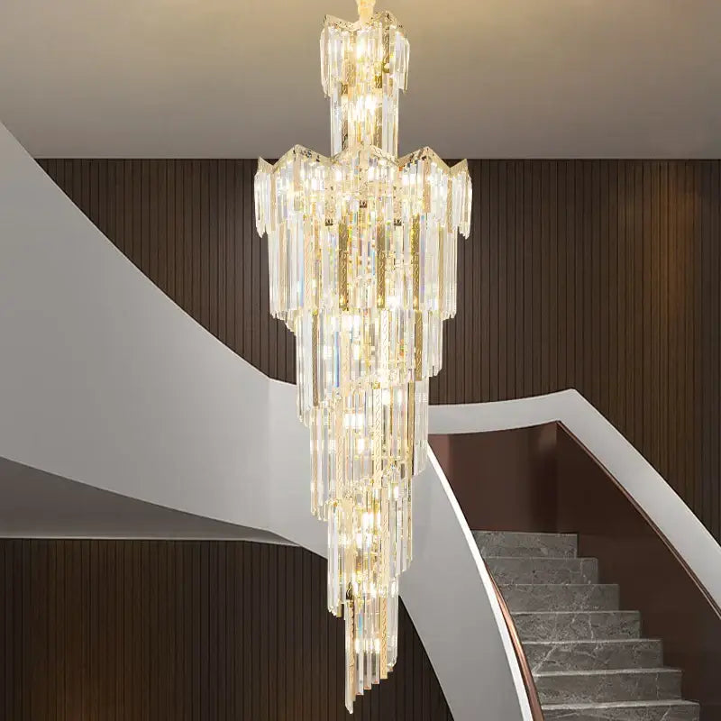 Decorbites crystal chandelier with cascading clear and gold glass rods for european villa hotel middle floor lighting