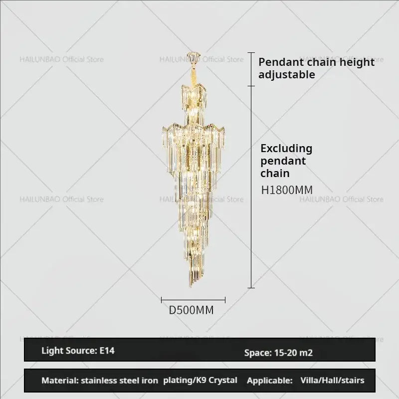Decorbites crystal chandelier with gold-toned k9 crystal tiers and stainless steel plating for luxury villa lighting