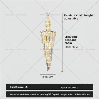 Decorbites crystal chandelier with gold-toned k9 crystal tiers and stainless steel plating for luxury villa lighting