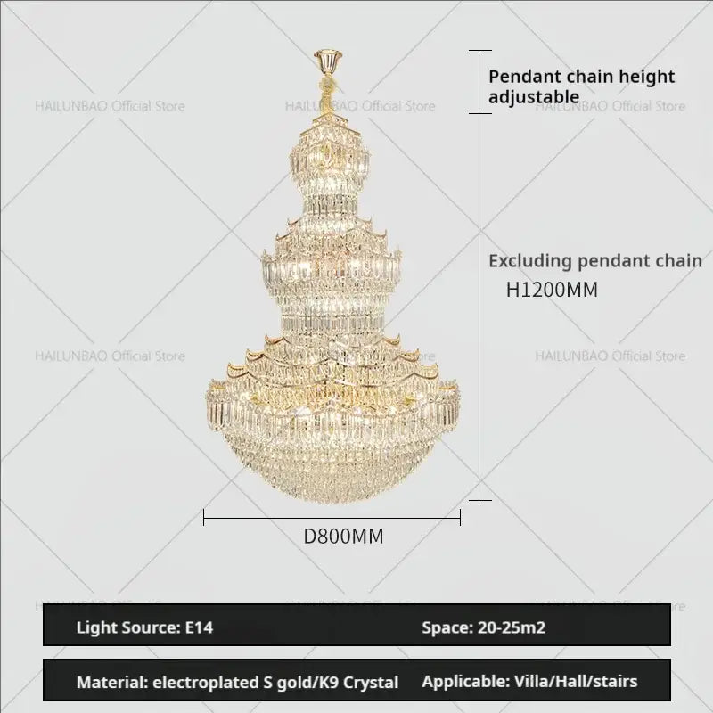 Decorbites crystal chandelier with electroplated gold finish and k9 crystal elements for european villa lobby staircase