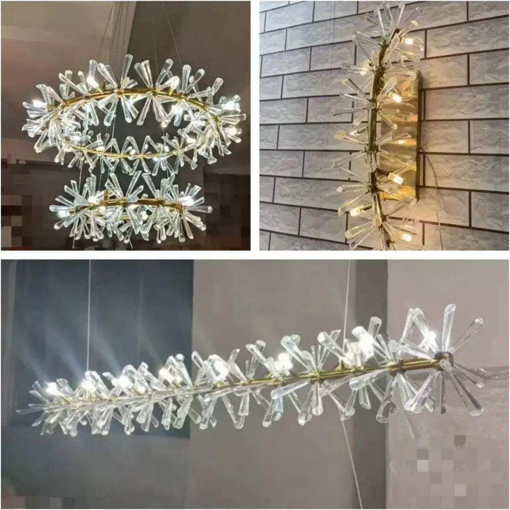 Clear crystal chandelier flower with gold-toned metal frame by decorbites for luxury indoor lighting spaces
