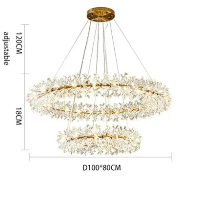 Gold-toned decorbites crystal chandelier with three tiers of crystal chandelier flower clusters for indoor luxury lighting