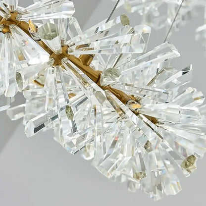 A decorbites crystal chandelier flower with a golden frame and clear glass prisms for luxury indoor lighting