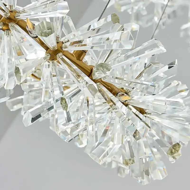 A decorbites crystal chandelier flower with a golden frame and clear glass prisms for luxury indoor lighting