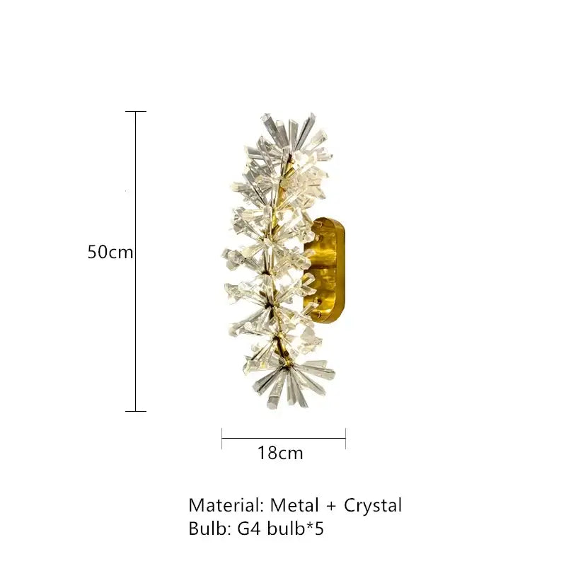 A 50cm decorbites crystal chandelier wall light featuring a gold metal base and crystal chandelier flower design for indoor use