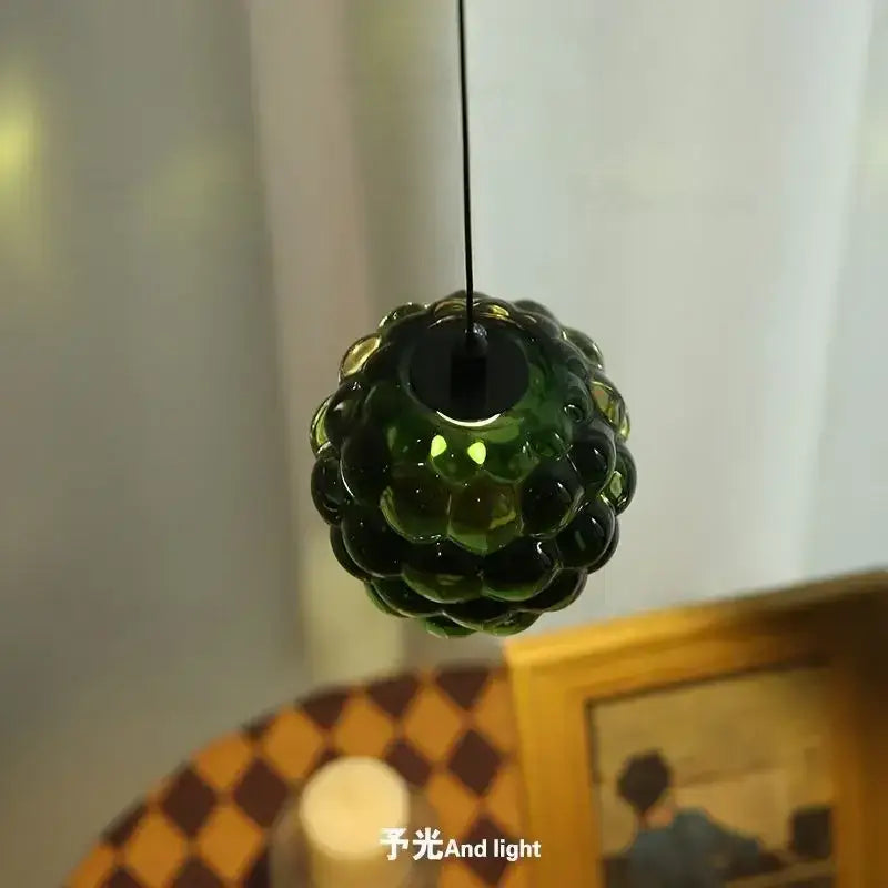 Decorbites crystal chandelier emerald green glass pendant light with textured raised bubbles for clothing store cashier area