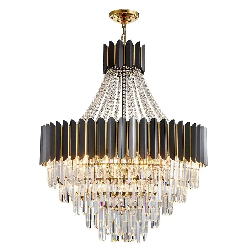 Elegant black and gold decorbites crystal chandelier with cascading crystal tiers for modern duplex living spaces