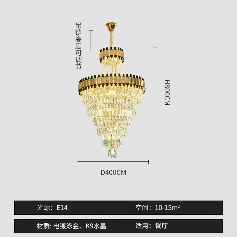 Luxurious gold-plated decorbites crystal chandelier with cascading clear crystal tiers for elegant dining rooms