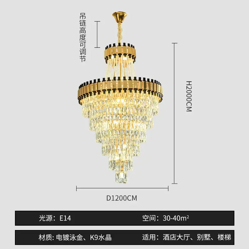 Gold-plated decorbites crystal chandelier with clear crystal droplets and black accents for luxury villa hotel spaces