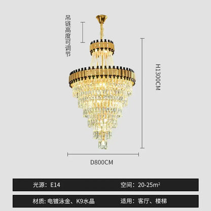 Gold-plated decorbites crystal chandelier with cascading clear k9 crystal tiers for villa hotel club banquet hall lighting