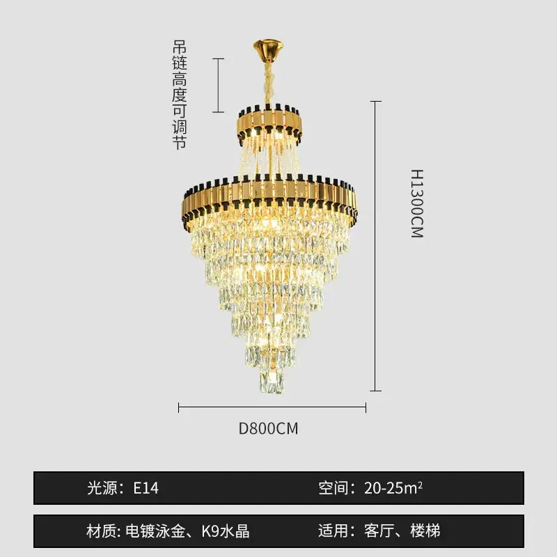 Gold-plated decorbites crystal chandelier with cascading clear k9 crystal tiers for villa hotel club banquet hall lighting