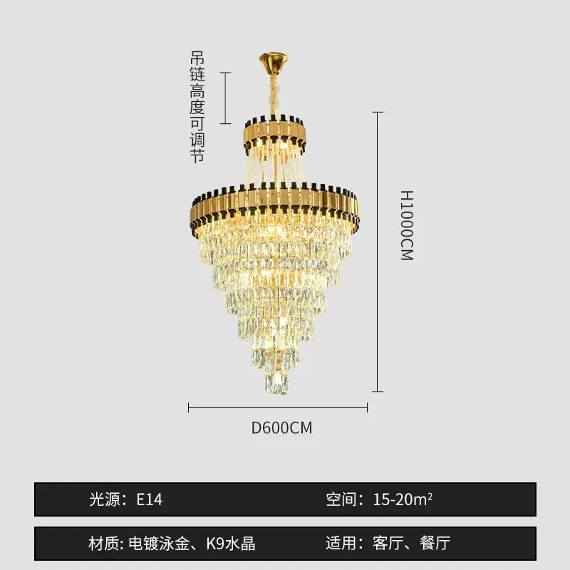 Gold-plated decorbites crystal chandelier with cascading clear crystal droplets for duplex villa hotel club lighting