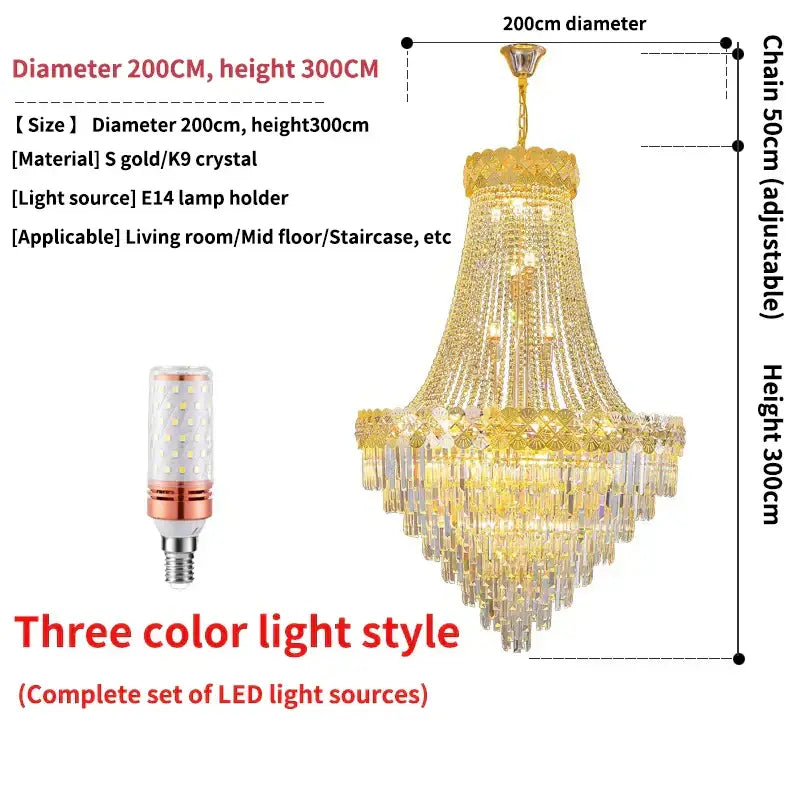 Gold and clear crystal tiered cascading decorbites crystal chandelier for duplex and villa living rooms