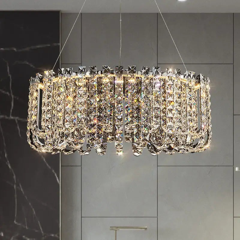 Dazzling decorbites crystal chandelier with faceted crystals and sleek metallic frame for elegant european living spaces