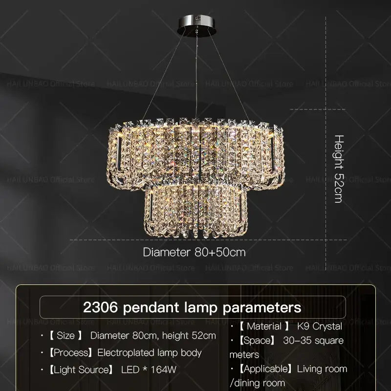 DecorBites crystal chandelier two-tiered with k9 crystal and electroplated metal frame for elegant European spaces