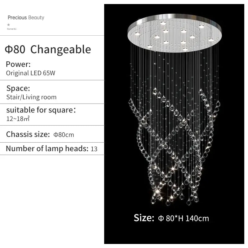 Modern decorbites crystal chandelier with chrome finish and cascading clear crystal beads for high ceilings living room