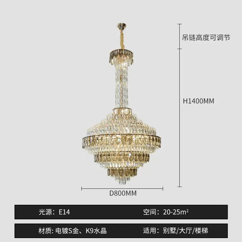 Decorbites crystal chandelier with gold-plated finish and k9 crystals for high-end duplex living room decor