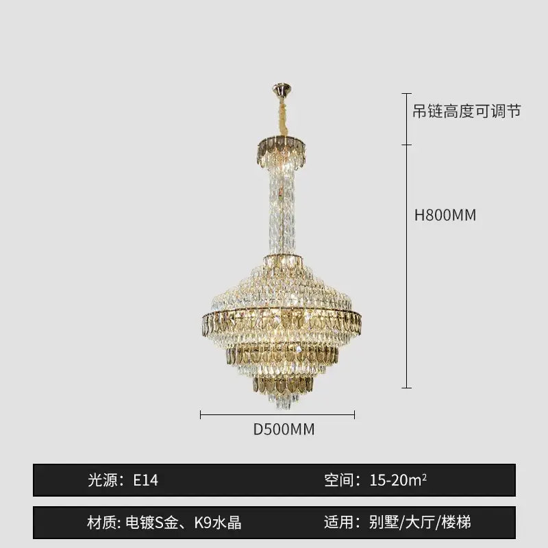 Decorbites crystal chandelier with gold-plated finish and clear k9 crystal for elegant duplex living room lighting