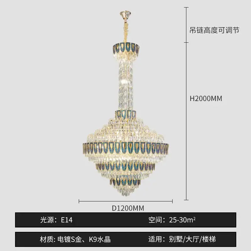Decorbites crystal chandelier with gold-plated accents and clear k9 crystals for elegant duplex living rooms