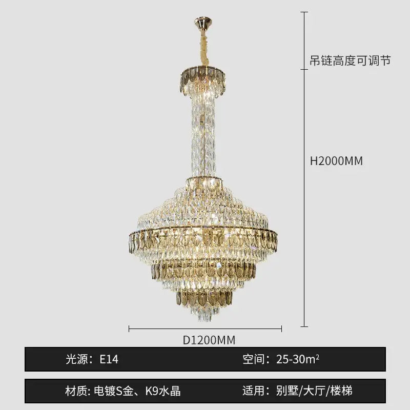 Luxurious decorbites crystal chandelier with clear crystal droplets and gold-plated accents for designer duplex living room