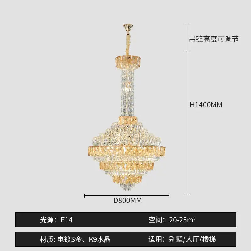 Gold-plated decorbites crystal chandelier with clear and amber k9 crystals for high-end duplex living room