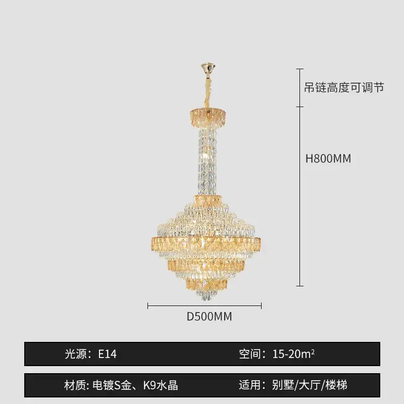 Gold-plated decorbites crystal chandelier with multiple tiers of clear k9 crystal for elegant duplex living rooms