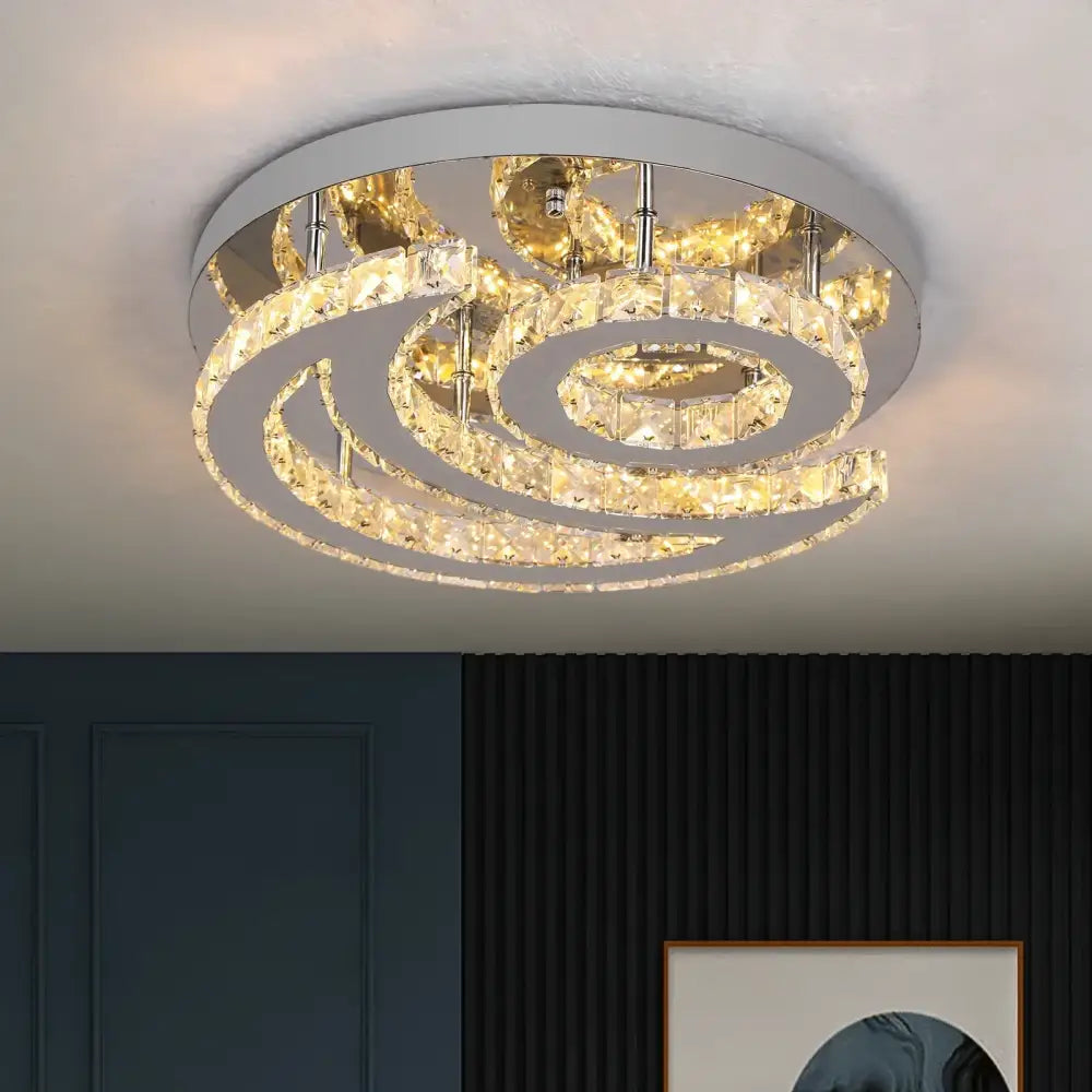 Modern decorbites crystal chandelier ceiling light fixture with clear crystal accents and chrome finish for home and hotel use
