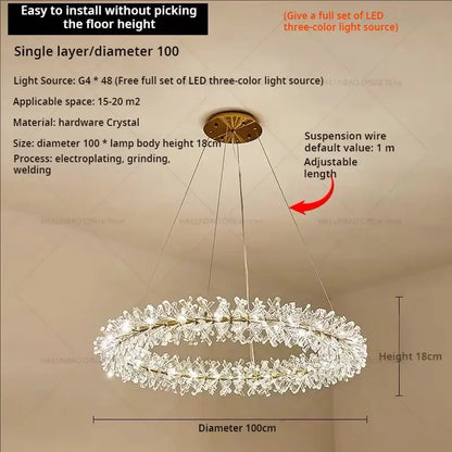 A decorbites crystal chandelier with clear hardware crystal elements and adjustable suspension for living and dining rooms