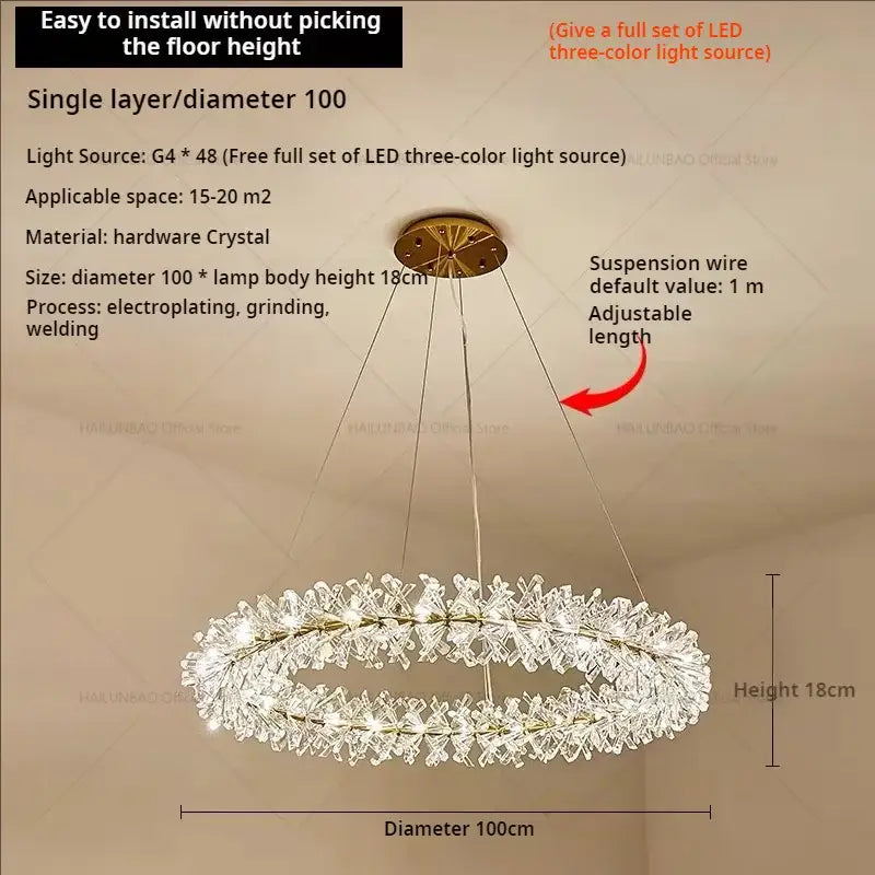 A decorbites crystal chandelier with clear hardware crystal elements and adjustable suspension for living and dining rooms