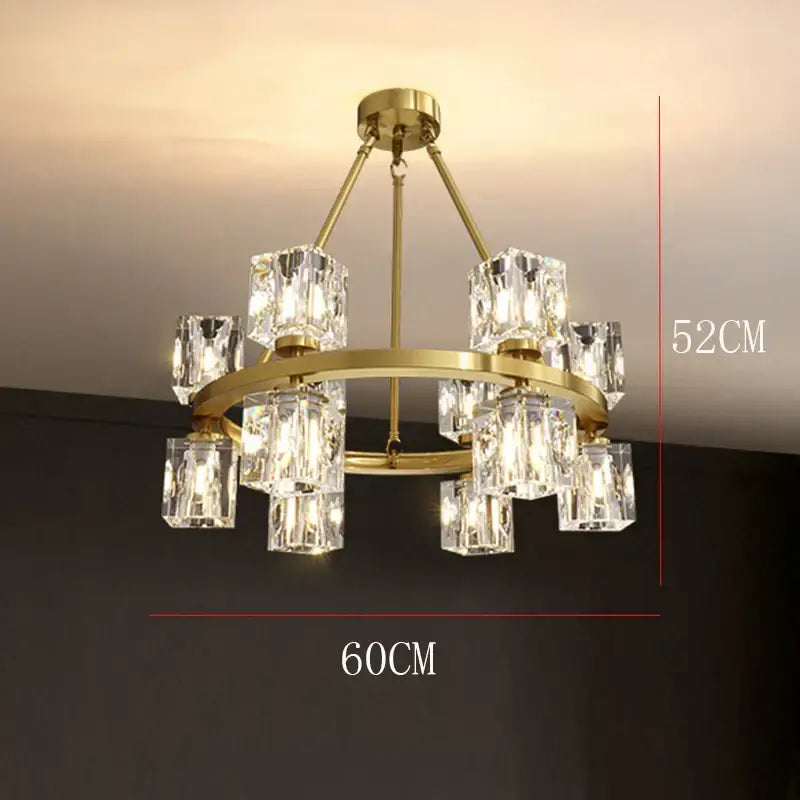 Brass-finished decorbites crystal chandelier with clear crystal cubes for dining room and living room lighting