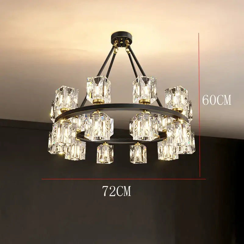 Black metal DecorBites crystal chandelier with faceted crystals for elegant dining room and living room lighting