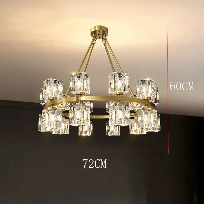 Gold-toned decorbites crystal chandelier with clear crystal cubes for living and dining room lighting