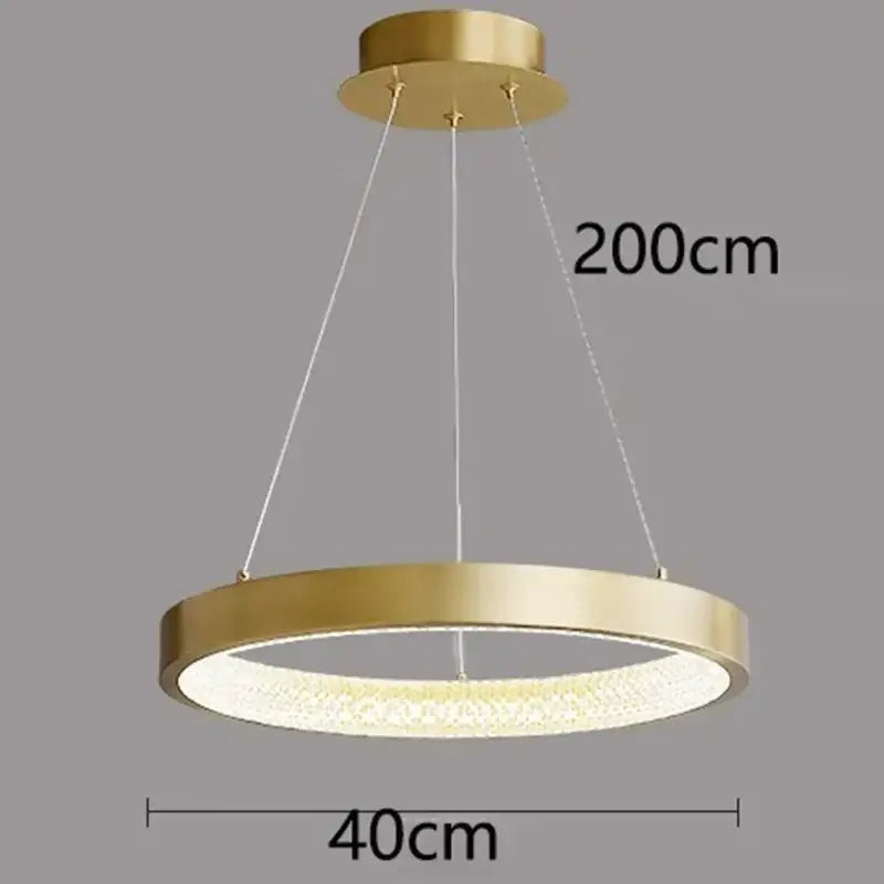 Gold-finished decorbites crystal chandelier pendant light with embedded led ring for living and dining room decor