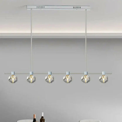 Modern chrome-finished decorbites crystal chandelier with five geometric crystal bulbs for living and dining rooms