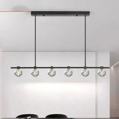 Black modern decorbites crystal chandelier with five hexagonal crystal-like shades and sleek horizontal bar design for living room